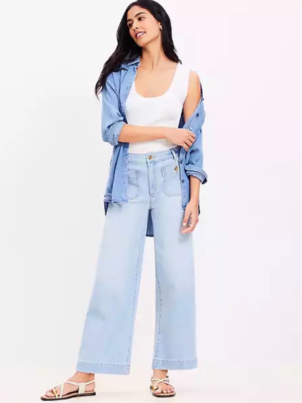 LOFT Light Blue Wide-Leg Jeans with Front Patch Pockets